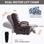 Sillón reclinable eléctrico de chenilla gris con masaje térmico y reposabrazos de madera maciza para sala de estar o apartamento