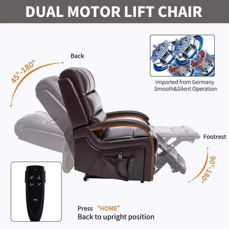 Sillón reclinable eléctrico de chenilla gris con masaje térmico y reposabrazos de madera maciza para sala de estar o apartamento