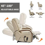 Sillón reclinable eléctrico de chenilla gris con masaje térmico y reposabrazos de madera maciza para sala de estar o apartamento