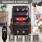 Sillón reclinable eléctrico de chenilla gris con masaje térmico y reposabrazos de madera maciza para sala de estar o apartamento