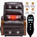 Sillón reclinable eléctrico de chenilla gris con masaje térmico y reposabrazos de madera maciza para sala de estar o apartamento
