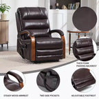 Sillón reclinable eléctrico de chenilla gris con masaje térmico y reposabrazos de madera maciza para sala de estar o apartamento