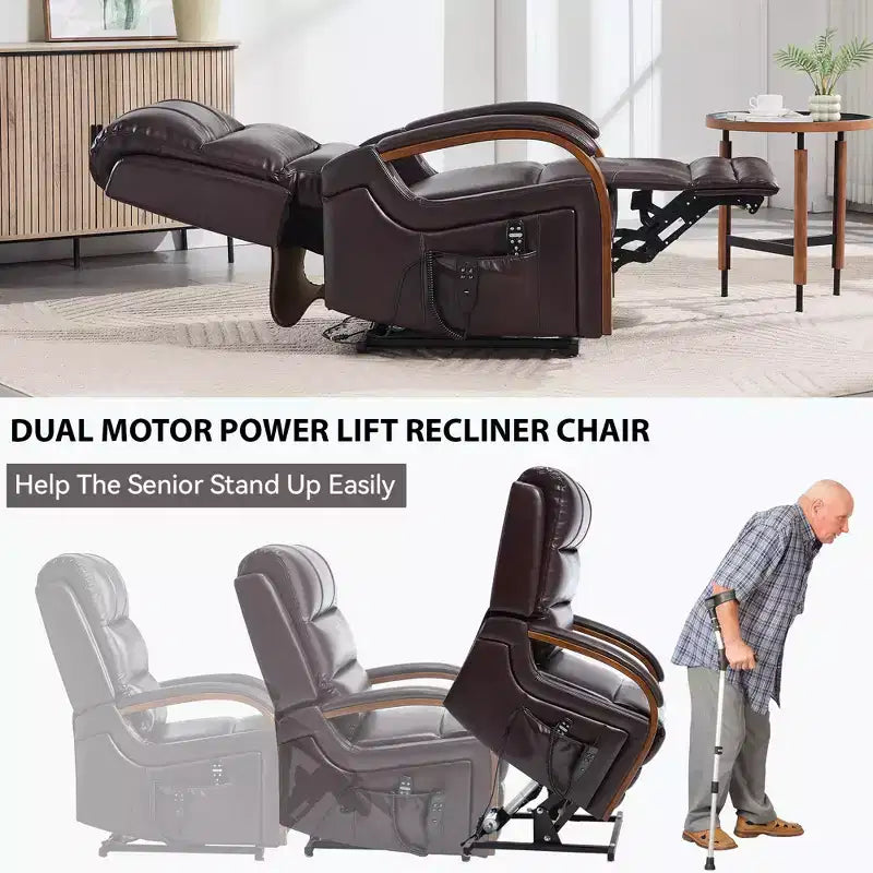 Sillón reclinable eléctrico de chenilla gris con masaje térmico y reposabrazos de madera maciza para sala de estar o apartamento