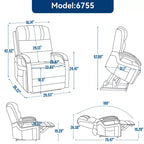 Sillón reclinable eléctrico de chenilla gris con masaje térmico y reposabrazos de madera maciza para sala de estar o apartamento