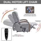 Sillón reclinable eléctrico de chenilla gris con masaje térmico y reposabrazos de madera maciza para sala de estar o apartamento