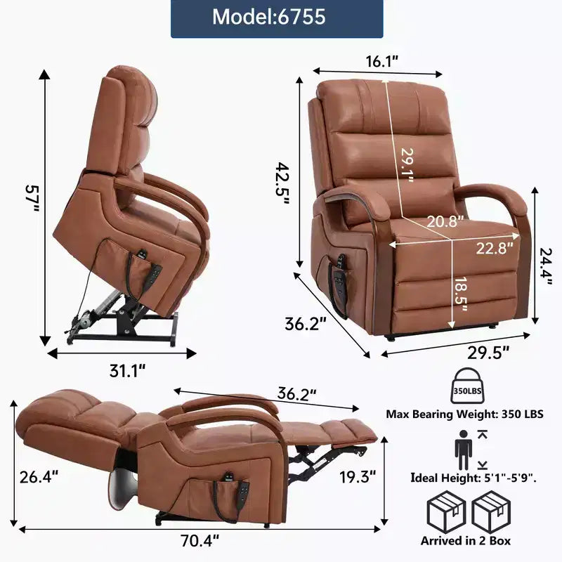 Sillón reclinable eléctrico de chenilla gris con masaje térmico y reposabrazos de madera maciza para sala de estar o apartamento