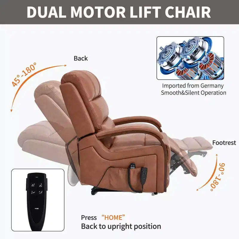 Sillón reclinable eléctrico de chenilla gris con masaje térmico y reposabrazos de madera maciza para sala de estar o apartamento