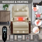 Sillón reclinable eléctrico de chenilla gris con masaje térmico y reposabrazos de madera maciza para sala de estar o apartamento