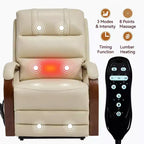 Sillón reclinable eléctrico de chenilla gris con masaje térmico y reposabrazos de madera maciza para sala de estar o apartamento