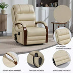 Sillón reclinable eléctrico de chenilla gris con masaje térmico y reposabrazos de madera maciza para sala de estar o apartamento