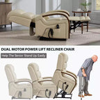 Sillón reclinable eléctrico de chenilla gris con masaje térmico y reposabrazos de madera maciza para sala de estar o apartamento