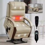 Sillón reclinable eléctrico de chenilla gris con masaje térmico y reposabrazos de madera maciza para sala de estar o apartamento