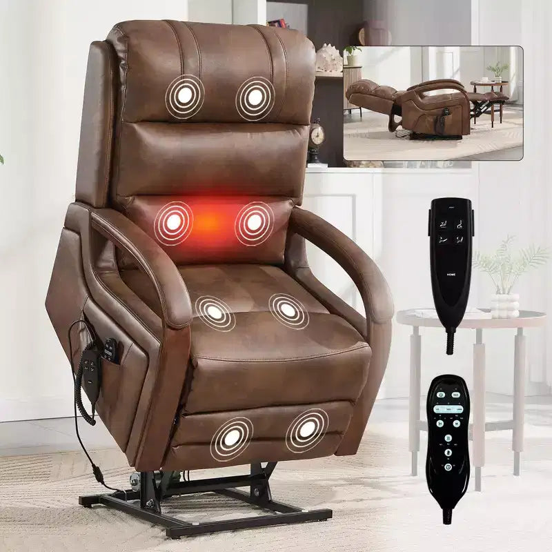 Sillón reclinable eléctrico de chenilla gris con masaje térmico y reposabrazos de madera maciza para sala de estar o apartamento