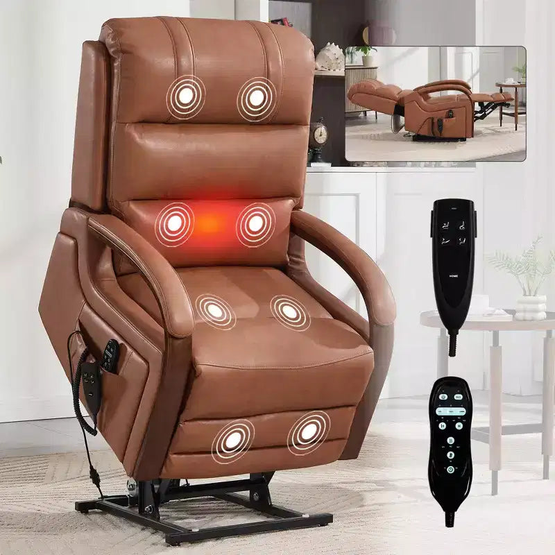 Sillón reclinable eléctrico de chenilla gris con masaje térmico y reposabrazos de madera maciza para sala de estar o apartamento