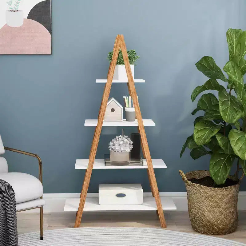 MAYEERTY A Frame Ladder Display Bookshelf, Solid Bamboo Wood Oxford, Home Use