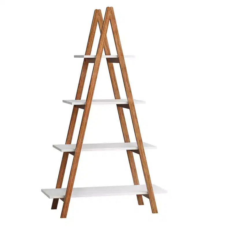 Estantería con forma de escalera, de madera de bambú maciza, 4 estantes, ahorra espacio para la oficina en casa