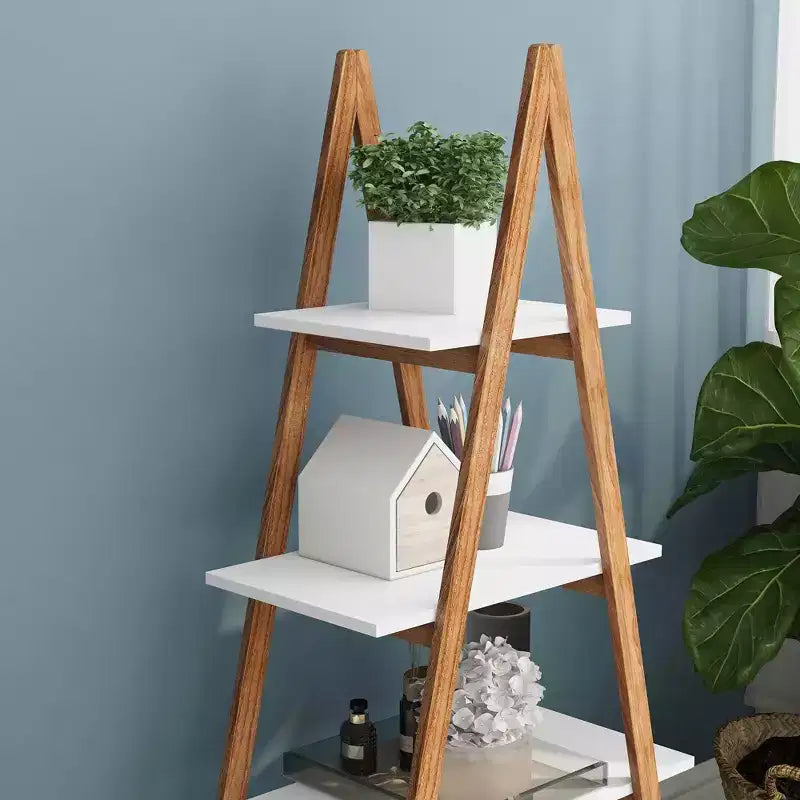 Estantería con forma de escalera, de madera de bambú maciza, 4 estantes, ahorra espacio para la oficina en casa