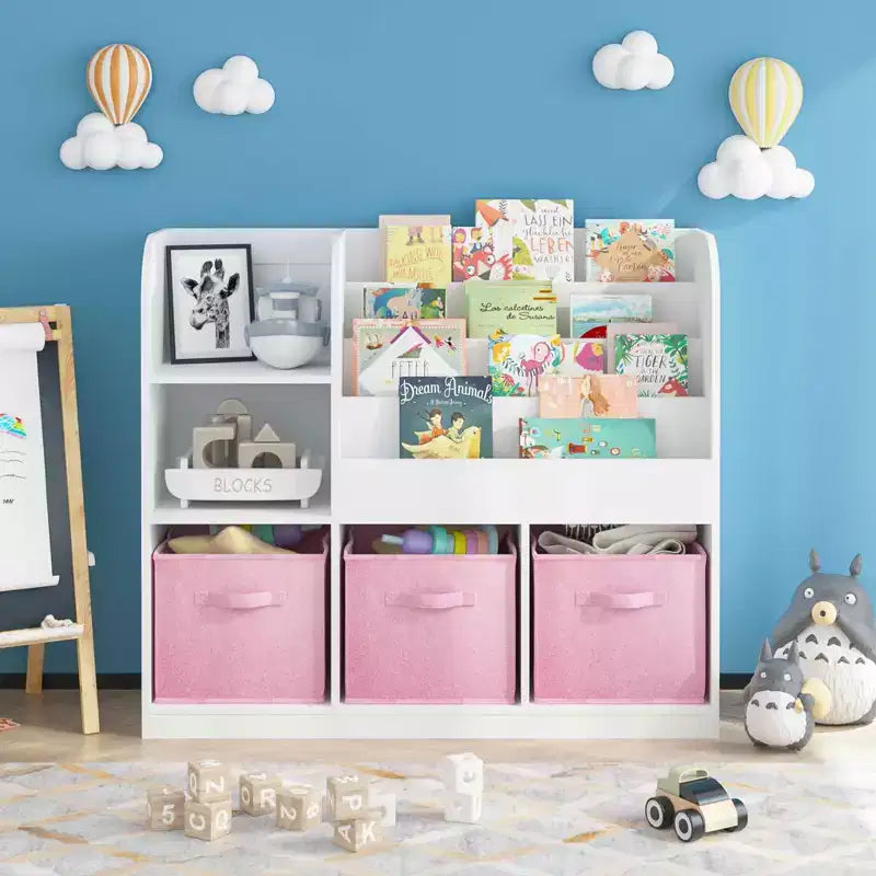 Estantería multifuncional con 3 cajones de tela plegables, expositor para dormitorio y sala de juegos