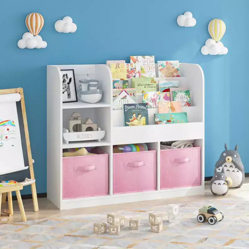 Estantería multifuncional con 3 cajones de tela plegables, expositor para dormitorio y sala de juegos