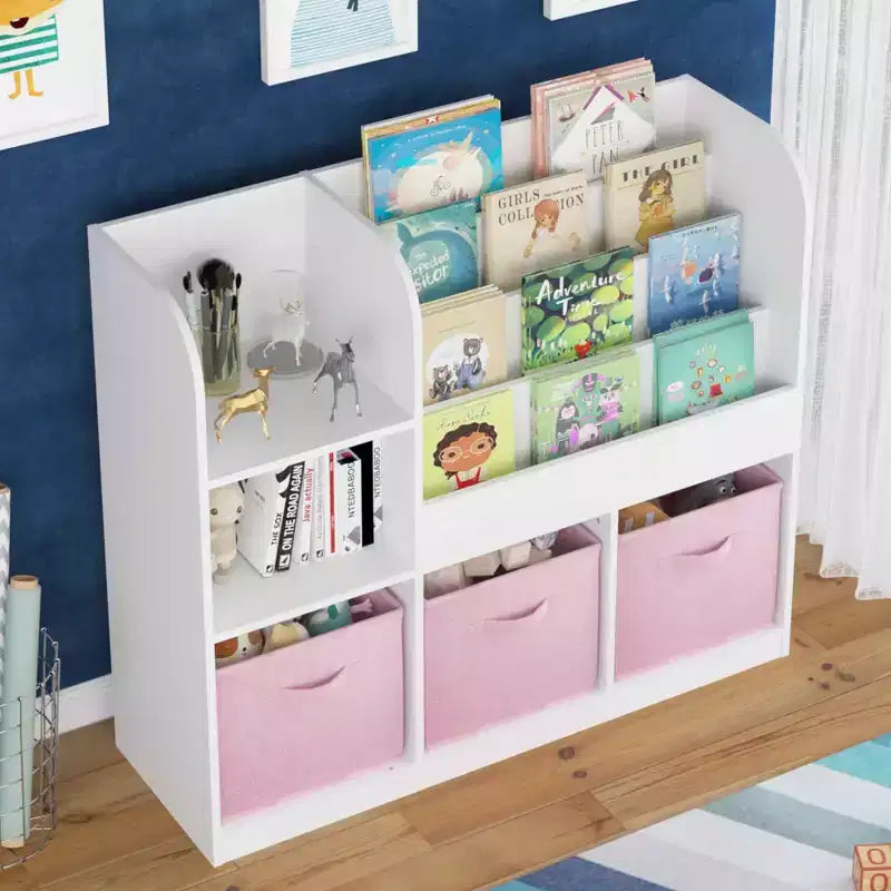 Estantería multifuncional con 3 cajones de tela plegables, expositor para dormitorio y sala de juegos