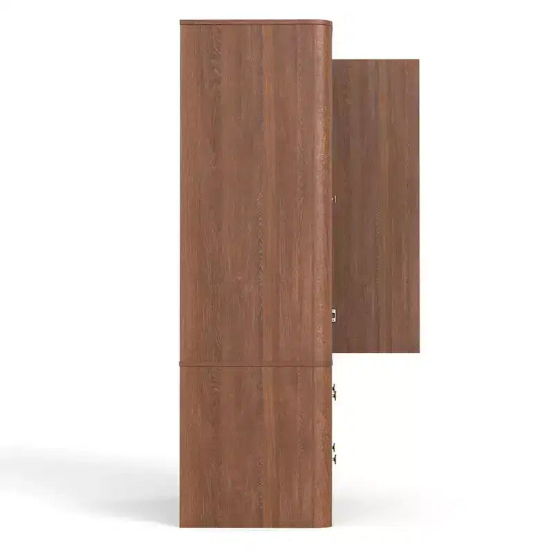 Armario de Ropa 2 Puertas 2 Cajones, Diseño Ondulado, Bisagras de Cierre Suave, Armario de Almacenamiento de Madera Independiente