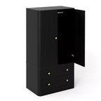 Armario de Ropa 2 Puertas 2 Cajones, Diseño Ondulado, Bisagras de Cierre Suave, Armario de Almacenamiento de Madera Independiente
