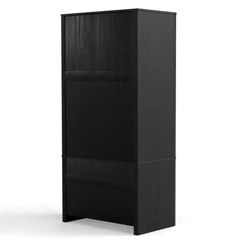 Armario de Ropa 2 Puertas 2 Cajones, Diseño Ondulado, Bisagras de Cierre Suave, Armario de Almacenamiento de Madera Independiente