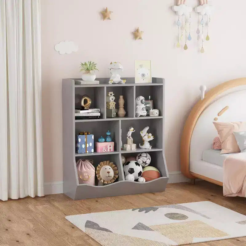 Estantería Infantil de Tres Niveles con Armario de Almacenamiento de Juguetes, Cubículo para Niños