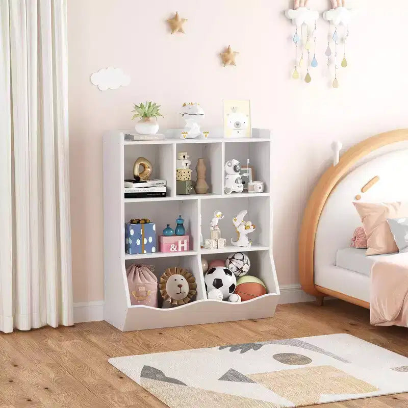 Estantería Infantil de Tres Niveles con Armario de Almacenamiento de Juguetes, Cubículo para Niños