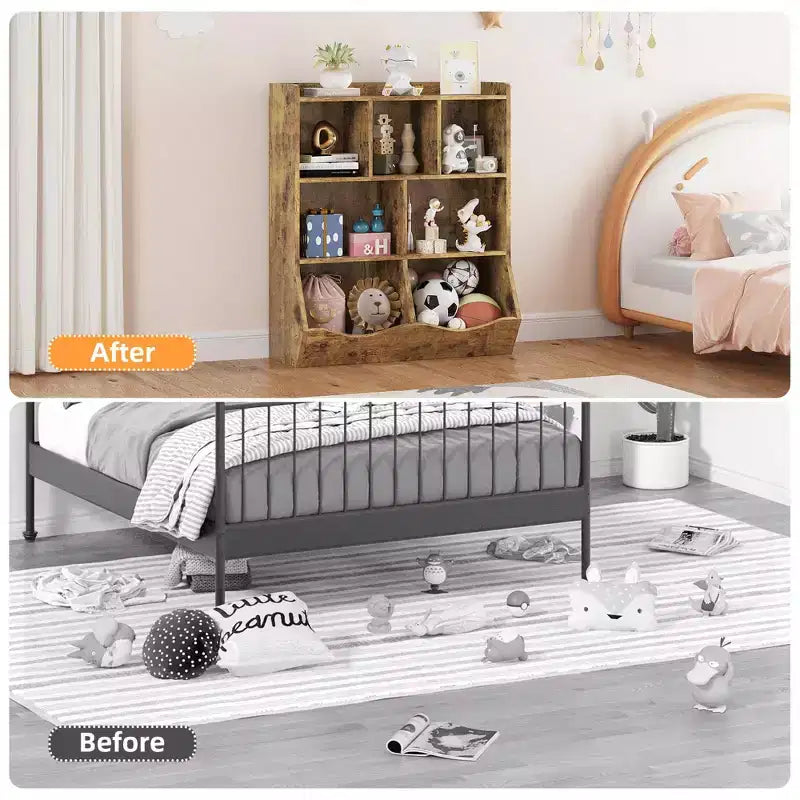 Estantería Infantil de Tres Niveles con Armario de Almacenamiento de Juguetes, Cubículo para Niños