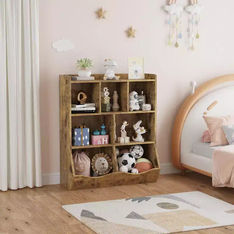 Estantería Infantil de Tres Niveles con Armario de Almacenamiento de Juguetes, Cubículo para Niños