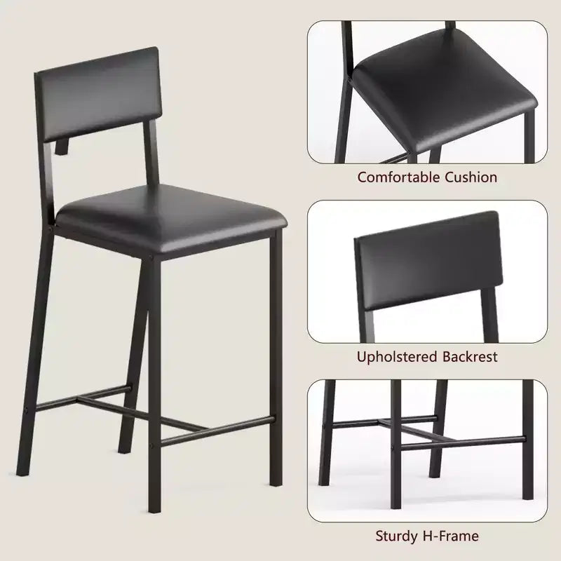 Sillas de Comedor Tapizadas en PU con Respaldo Curvo y Patas Metálicas, para Hogar, Bar, Negro