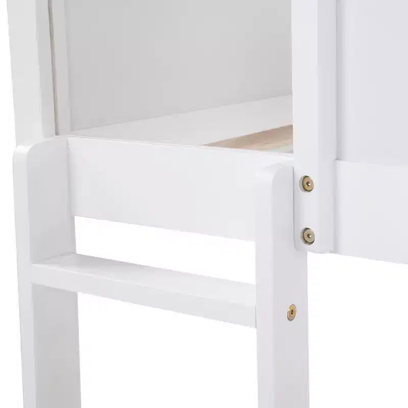 Litera de madera Queen sobre Queen con 6 armarios de almacenamiento, estación de carga, escalera y barandillas de seguridad