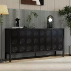 Aparador con Almacenamiento, Mueble de Barra de Café de Madera, Armario de Almacenamiento Consola con 4 Puertas de Diseño Circular Geométrico, Aparador Negro