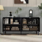 Aparador con Almacenamiento, Mueble de Barra de Café de Madera, Armario de Almacenamiento Consola con 4 Puertas de Diseño Circular Geométrico, Aparador Negro