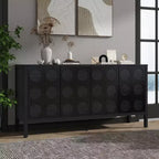 Aparador con Almacenamiento, Mueble de Barra de Café de Madera, Armario de Almacenamiento Consola con 4 Puertas de Diseño Circular Geométrico, Aparador Negro
