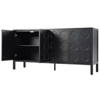Aparador con Almacenamiento, Mueble de Barra de Café de Madera, Armario de Almacenamiento Consola con 4 Puertas de Diseño Circular Geométrico, Aparador Negro