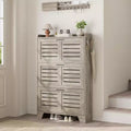 Acekool Flip Drawer Shoe Cabinet with Adjustable Shelves & Louvered Doors, Entryway Organizer with Hooks