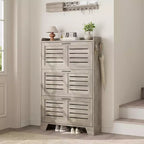 Acekool Flip Drawer Shoe Cabinet with Adjustable Shelves & Louvered Doors, Entryway Organizer with Hooks