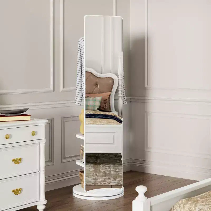 360 Rotating 66x14 Multifunctional Full Length Mirror with Hook Storage Rack Coat Rack with Mirror Solid Wood Floor Mirror Bedroom Living Room