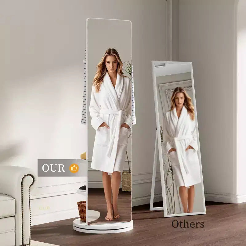 Espejo de cuerpo entero giratorio 360 de 66x14 multifuncional con estante de almacenamiento con ganchos y perchero Espejo de suelo de madera maciza para dormitorio o sala de estar