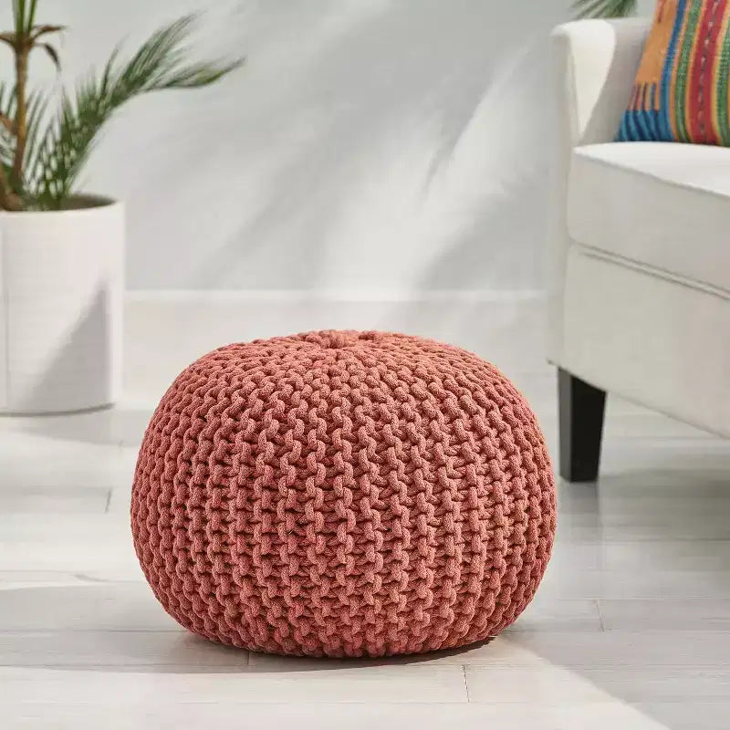 Puff de puf de punto, otomana redonda, sillón de suelo para sala de estar, dormitorio, residencia, no requiere montaje