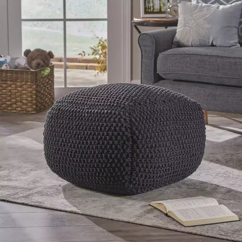 Puff de puf de punto, otomana redonda, sillón de suelo para sala de estar, dormitorio, residencia, no requiere montaje