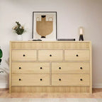 Cómoda acanalada de 6 cajones con acabado en roble – Cajonera de madera para dormitorio, sala de estar y recibidor