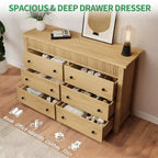 Cómoda acanalada de 6 cajones con acabado en roble – Cajonera de madera para dormitorio, sala de estar y recibidor