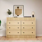 Cómoda acanalada de 6 cajones con acabado en roble – Cajonera de madera para dormitorio, sala de estar y recibidor