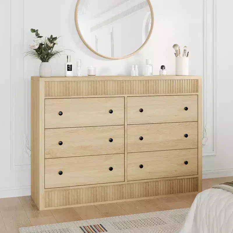 6/7 Drawer Dresser for Bedroom, Wooden Fluted Chest of Drawers, Modern Oak Storage Organizer for Living Room, Hallway, Entryway