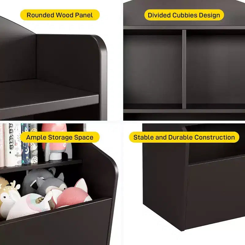 Mueble de Almacenamiento de Juguetes y Librería de 3 Niveles con Cubículos, Organizador Multi-Estantes para Sala de Juegos Dormitorio Pasillo Guardería, Marrón Oscuro