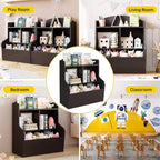 Mueble de Almacenamiento de Juguetes y Librería de 3 Niveles con Cubículos, Organizador Multi-Estantes para Sala de Juegos Dormitorio Pasillo Guardería, Marrón Oscuro
