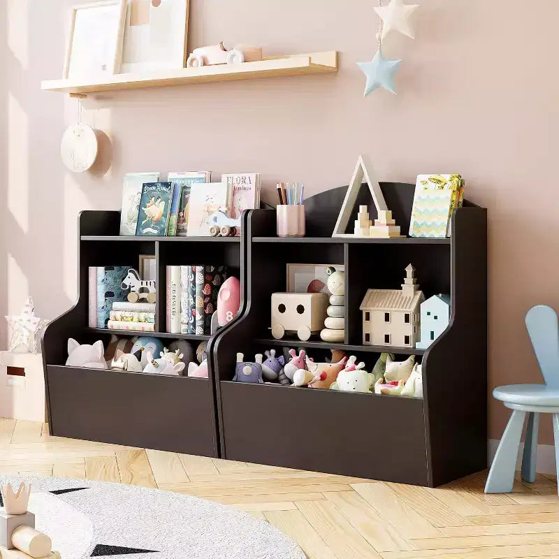 Mueble de Almacenamiento de Juguetes y Librería de 3 Niveles con Cubículos, Organizador Multi-Estantes para Sala de Juegos Dormitorio Pasillo Guardería, Marrón Oscuro